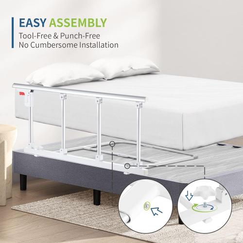 Bed Rails for Elderly Adults Safety, Folding Bedside Assist Rail Handle, Fall Prevention Safety Hand Guard Grab for Seniors & Surgery Patients, Fit King, Queen, Full, Twin(Tool-Free Assembly)