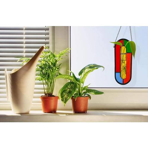 LITMIND Hanging Planter Terrarium with Vibrant Stained Glass Suncatcher Elements, Hydroponic Mini Plants Propagation Station - Perfect for Home & Garden Decor, Includes 2 Glass Propagation Tube