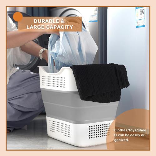 GREATLINK Foldable Laundry Basket Collapsible Laundry Hamper, Laundry Basket Dorm with Handles, Clothes Hamper & Laundry Bin, ﻿Pop Up Storage Container/Organizer, Plastic Hamper/Basket, Grey