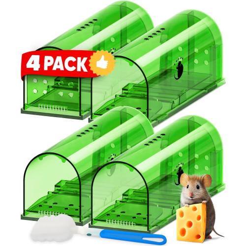 Motel Mouse Humane No Kill Mouse Traps Live Catch & Release - 4 Pack | Kid & Pet Friendly • No Touch Release • Reusable Design • Easy to Use • Humane