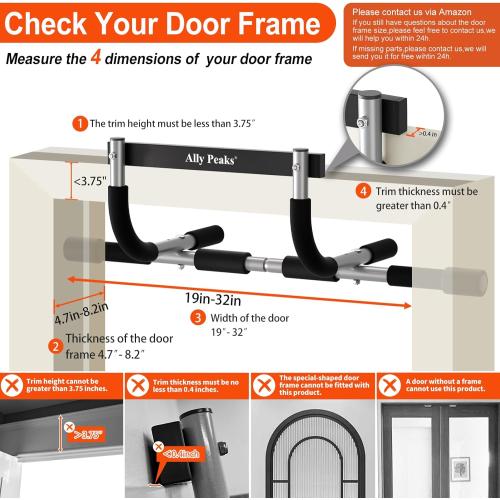 Ally Peaks Pull Up Bar for Doorway | Thickened Steel Max Limit 440 lbs Upper Body Fitness Workout Bar| Multi-Grip Strength for Doorway | Indoor Chin-Up Bar Fitness Trainer for Home Gym Portable