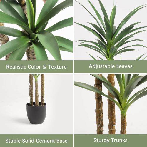 Waoops Artificial Tree 5.3Ft Faux Agave Plant with 3 Heads in Plastic Pot Fake Tree for Home Decor Indoor or Outdoor Office Decoration Housewarming Gift