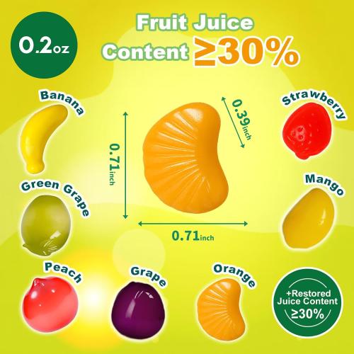 Wellspring Peelable Gummy Candies Individually Wrapped, 7 Friuts in 7 Variety Packs Peelable Fruit-Shaped Gummies Candy, Net 350g/12.35oz Chewy Peeling Candy Gummy Snacks, Real Fruit Juice (≥30%)