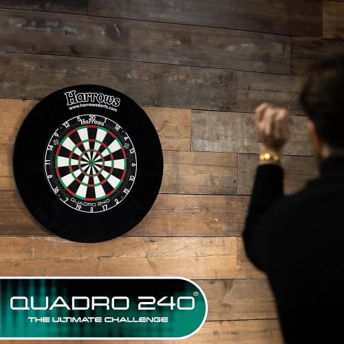 Harrows Quadro Dart Board - Unique 3 Scoring Zones, 240 Max Score, Ultra Thin Wire, Compatible with Stand & Lighting