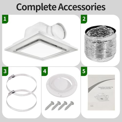 TEPU 9.8Inch Grille Bathroom Exhaust Fan with Light 110 CFM, Housing 8 x 8, Duct 4Inch, 1.0 Sone Quiet Bathroom Exhaust Fan with 6500K 1200LM LED Light, for Bathrooms, Laundry Room, Shower Area