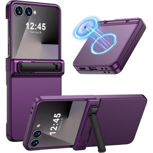 KJSK for Samsung Galaxy Z Flip 7 Case,Built-in Kickstand,Slim Shockproof Matte Protection,Anti Yellowing,Built-in Hinge Protection,Purple