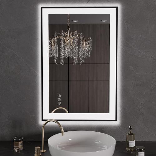 LOAAO 24X36 LED Bathroom Mirror Black Framed, Anti-Fog, Dimmable, Lighted Bathroom Vanity Mirror for Wall, Memory Function, Tempered Glass