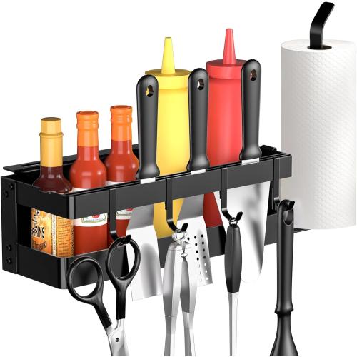 Griddle Caddy for Blackstone 17/28/36 Griddles/Prep Cart, Grill Caddy Blackstone Griddle Accessories Storage Organize with Paper Towel Holder & 4 Hooks for Outdoor BBQ Grill Accessories