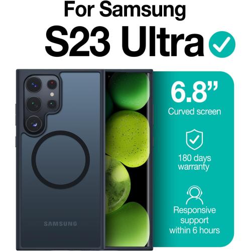 TORRAS Magnetic Shockproof for Samsung Galaxy S23 Ultra Case, Fit for MagSafe, 4X Military Grade Protection, Translucent Slim Case for Samsung S23 Ultra Case Anti-Fingerprint Anti-Scratch, Black