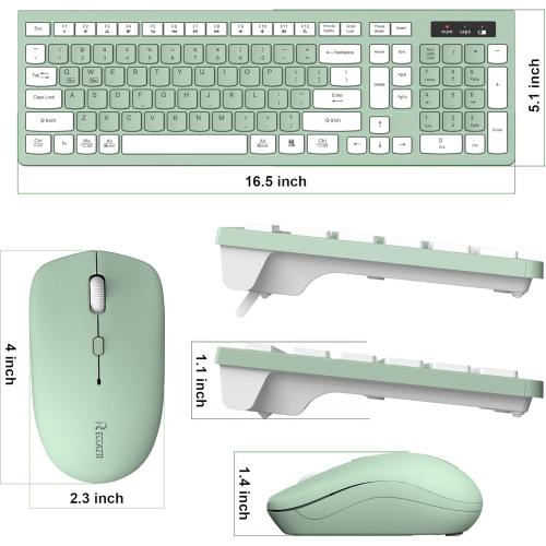 Wireless Keyboard and Mouse Combo, Full-Sized Wireless Keyboard and Adjustable DPI Mouse, 2.4GHz USB Receiver, Silent Keyboard and Mouse for PC, Windows, MAC, Desktop, Laptop (Avocado Green)