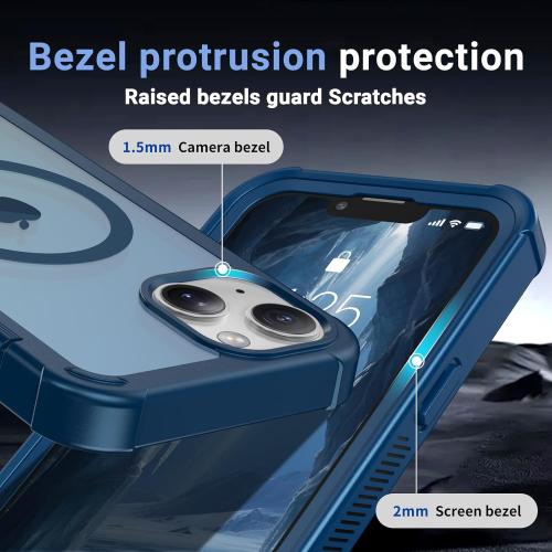 Magnetic for iPhone 14 Case, [Compatible with MagSafe][Military Grade Drop Protection][Heavy Duty Protection][Non-Slip][Shockproof] 2-Layer Durable Bumper Phone Case 6.1''-Deep Blue