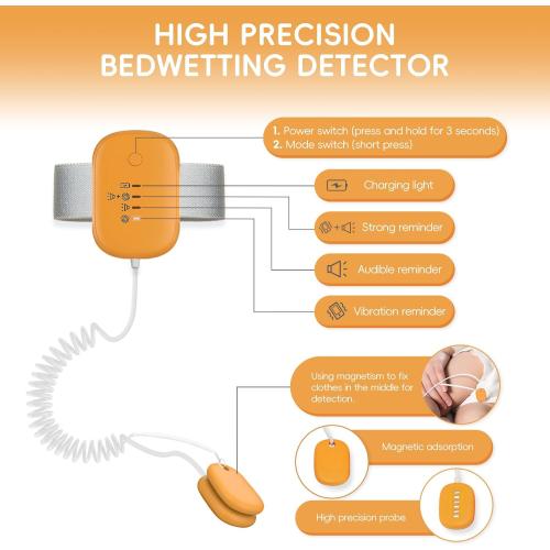 Bed Wetting Alarm for Girls,Boys,3 Alarm Modes-Loud Sound,High Sensitivity Sensors,USB-Charging,Standby Time Over 120 Hours(Orange)