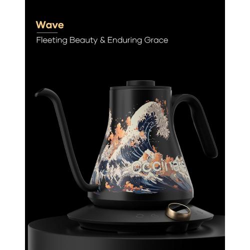 Cocinare FLOW M9 Electric Gooseneck Kettle, ±1℉ Temperature Control for Pour-over Coffee & Tea, Stainless Steel Interior, Quick Heating for Boiling Water (Wave)