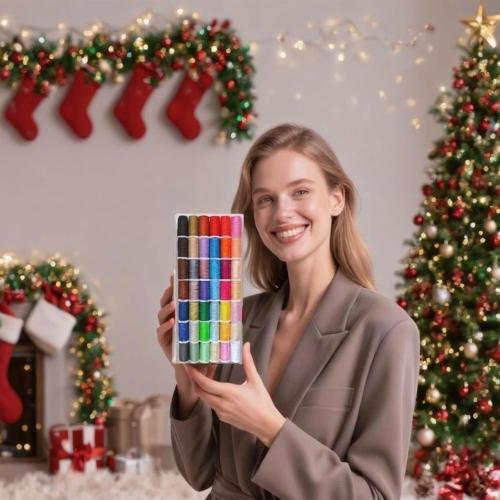 All Purpose Sewing Thread Set - 42 Assorted Rainbow Color Series and White Black Handy Polyester Thread Kit Includes 9 Hand Needles, 2 Needle Threaders, Suitable for Hand and Machine Sewing