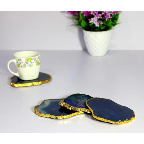 eSplanade Natural Agate Coasters Bar Beer Coffee Tea Coaster - Set of 4 Coasters - Perfect Table Accessories Tableware (Blue)