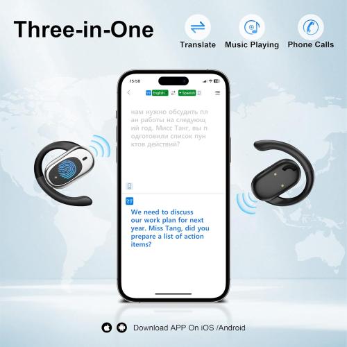Black Real Time Translation Earbuds, AI Language Translator Earphone 3-in-1 Accents & Long Battery Life Translation Earbuds OWS 144 Languages & 8 Offline for Travel Business,Black