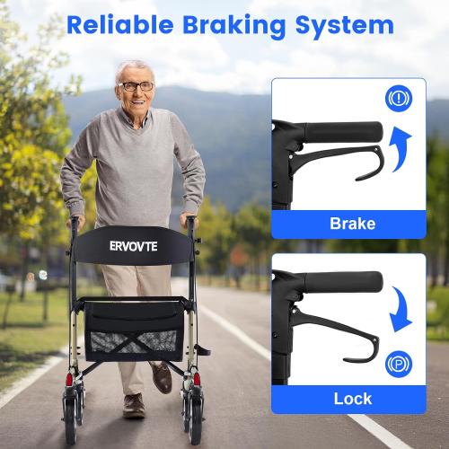 Walkers for Seniors with Seat, Foldable Rollator Walker, Reinforced Aluminum Frame, 8 Big Wheels for Indoor & Outdoor All Terrain Use, Height Adjustable Lightweight Rollator Walker with Seat