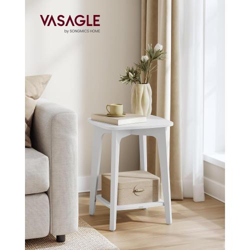 VASAGLE MAEZO Collection - Side Table, 2-Tier Small Square End Table, Nightstand with Tapered Legs, Curved Transitions, for Small Spaces, Living Room, Bedroom, Cloud White ULET236W01