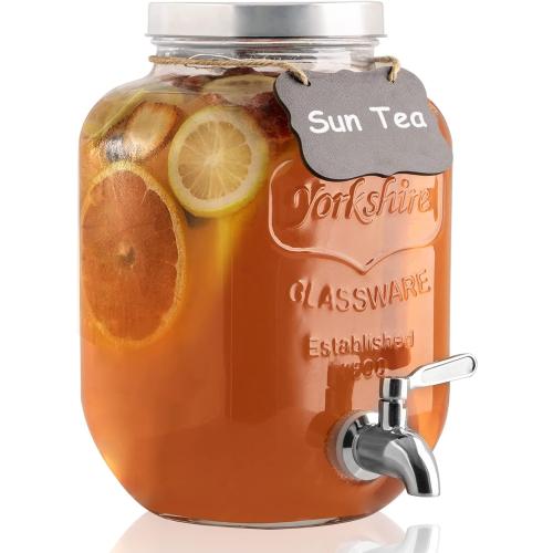 1 Gallon Drink Dispenser with Spigot 18/8 Stainless Steel – Airtight & Leakproof Glass Sun Tea Jar with Anti-Rust Lids, Beverage Dispenser for Parties - Laundry Detergent Holder