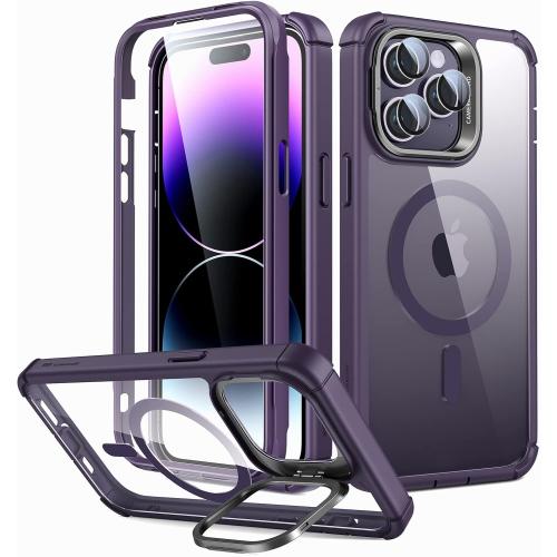 ESR for iPhone 14 Pro Max Case with Stand, Compatible with MagSafe, Full-Body Military-Grade Drop Proof Case with Built-in 9H  Tempered Glass Screen Protector, Armor Series, Clear Purple