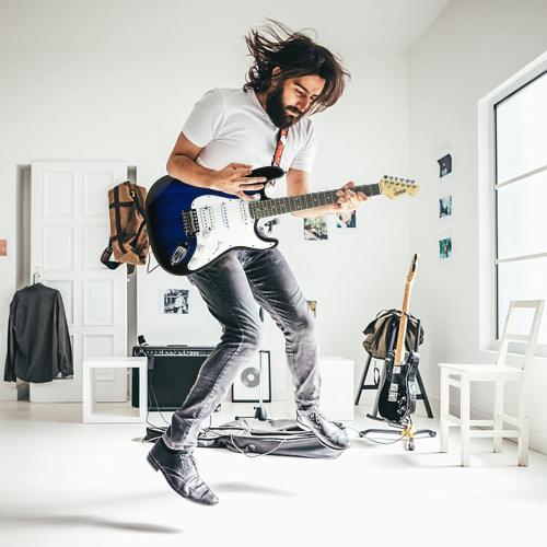 Ermik Solid Body Electric Guitar Kit with Amp 20W, Strings, Strap, Digital Tuner, Picks, Gig Bag, Cable, Tremolo Bar, 39 Full Size Guitar HSS Pickups Guitarra Electrica Beginner Gift - Blue