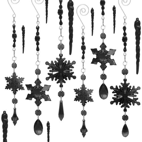 Giegxin 32 Pcs Crystal Christmas Ornaments Crystal Hanging Snowflakes Acrylic Xmas Tree Icicle Drop Decorations with Hooks for Christmas Snow Party Winter (Black)