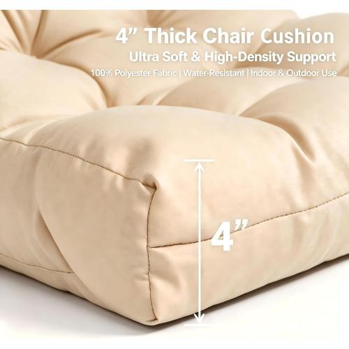 QILLOWAY Outdoor Chair Cushion for Patio Furniture, Waterproof Patio Cushions with Ties, Fade Resistant Replacement Pads for Outdoor Rocking Chairs,Beige