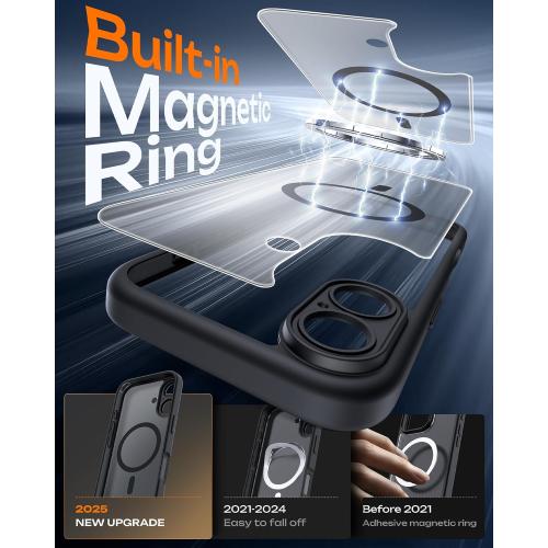 TOCOL for iPhone 17 Case, Compatible with Magsafe, Full Camera Protection, Built-in Magnetic Ring, Drop Protection, Translucent Matte Phone Case for iPhone 17 6.3 inch (Black)