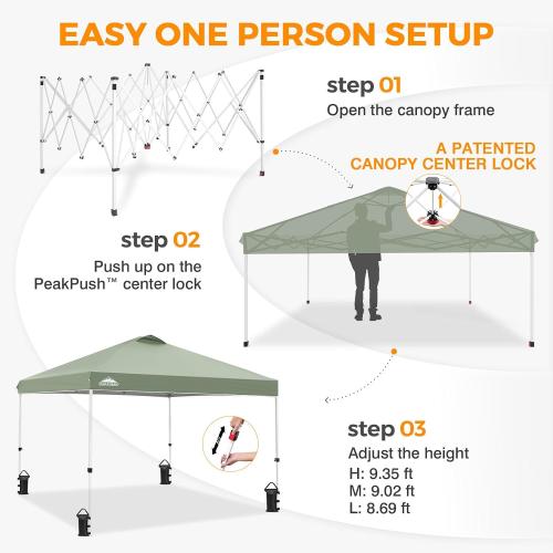 EAGLE PEAK 10x10 Pop Up Canopy Tent Easy Up Canopy Outdoor, Sage Green | Patented PeakPush™ Center Lock, 1 Person Setup Portable Pop Up Tent, Beach, Markets, Camping Sport Events, Wheeled Carry Bag