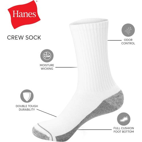 Hanes Men's Crew & Over the Calf Socks Pack, Max Cushioned Moisture-wicking Stay Dry Socks, Athletic Socks, 6, 8 Or 12-pairs