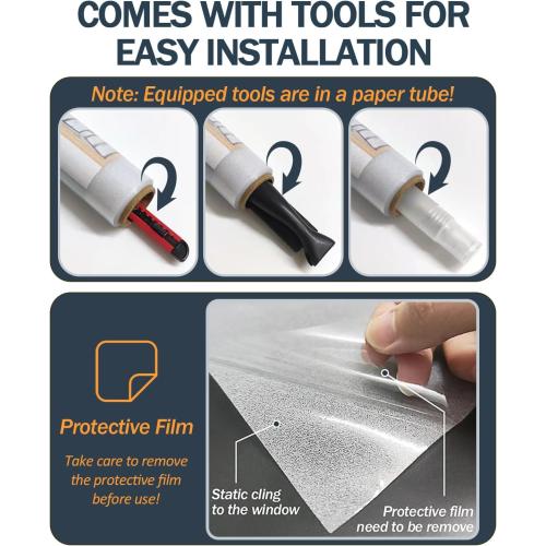 Window Privacy Film, Frosted Glass Static Cling, Self-Adhesive, UV Protection for Home Office (Pure, 47.2 x 78.7 Inch)