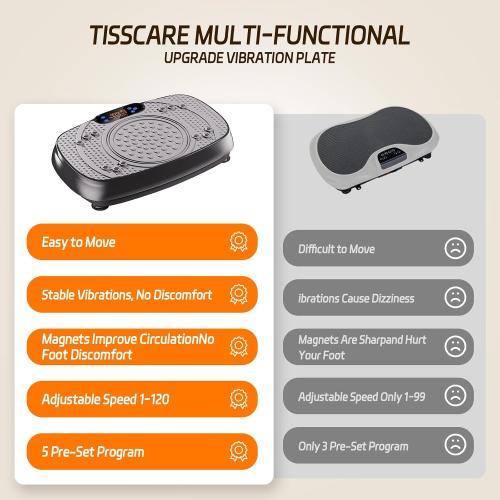 Grey and Silver Vibration Plate Exercise Machine: TISSCARE Vibrating Plates for Weight Loss and Lymphatic Drainage, Whole Body Workout Sculpting Platform for Home Fitness Fat Burner for Women Men