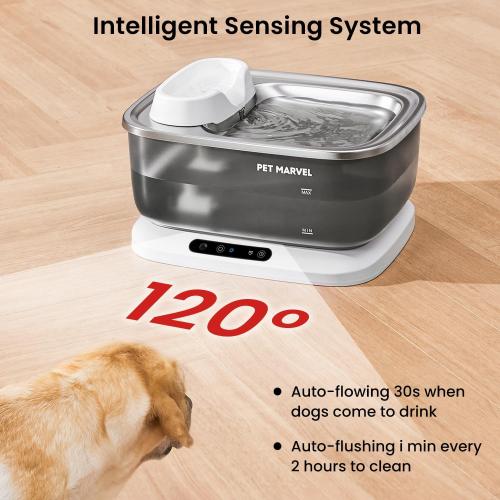PET Marvel Wireless Quiet Pet Water Fountain, 7L/1.8Gal/230oz Large Water Reserve for Dogs & Cats, Stainless Steel Drinking Bowl, Battery or Plug-in Use, Designed for Short Trips & Backup Use, F2 V2