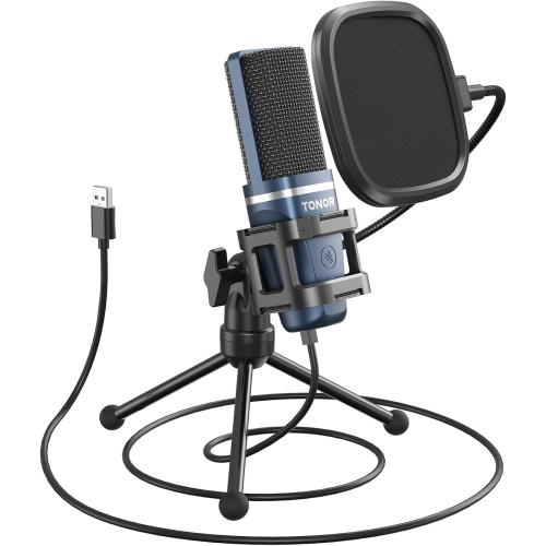 Color Blue TONOR TC-777 Podcast Microphone, USB Computer Microphone, Cardioid Condenser PC Mic with Tripod Stand and Pop Filter for Podcasting, Streaming, Vocal Recording, Compatible with PC & Laptop, PS4/5