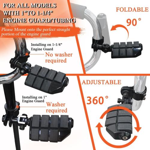 FOVPLUE 1,1.25Highway Footpegs, Adjustable Highway Peg w/ 3-Piece Clamp for Harley Touring Softail Dyna Sportster models w/25mm-32mm Engine Guard/Tubing,Black#2
