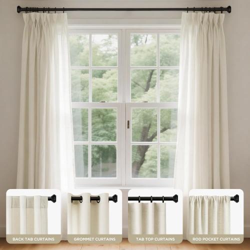 Joydeco Black Curtain Rod Adjustable 32-88 Inches, 1 Diameter Heavy Duty Curtain Rods for Windows, Decorative Splicing Drapery Rods with Resin Finials for Living Room Bedroom Kitchen