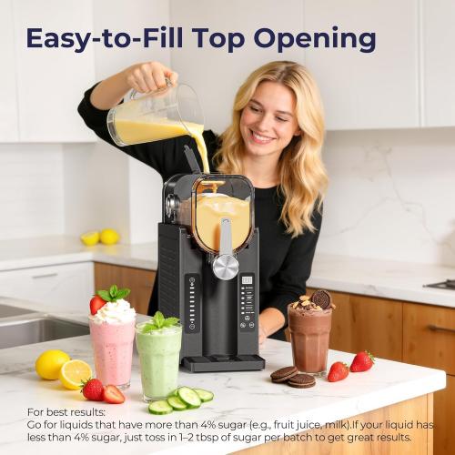 Slushie Machine, No Ice Needed Slushy Maker for Home, Real-Time Temp Display, Frozen Drink Maker with 6 Preset Programs for Ice Cream, Frappés, Milk Shake and More, Black, 1 Pack 3Modes