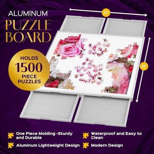 1500 Piece Jigsaw Puzzle Board - 360° Rotating Jigsaw Puzzle Table with Drawers | 35” X 28” Portable & Dual Sided Board | Plastic Cover Included - Puzzles Tables for Adults