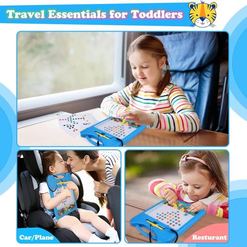 Magnetic Drawing Board for Kids, Toddler Magnet Doodle Board with Beads and 2 Pens, Magnetic Dot Art Toys, Airplane Car Travel Activities (Blue Cat)