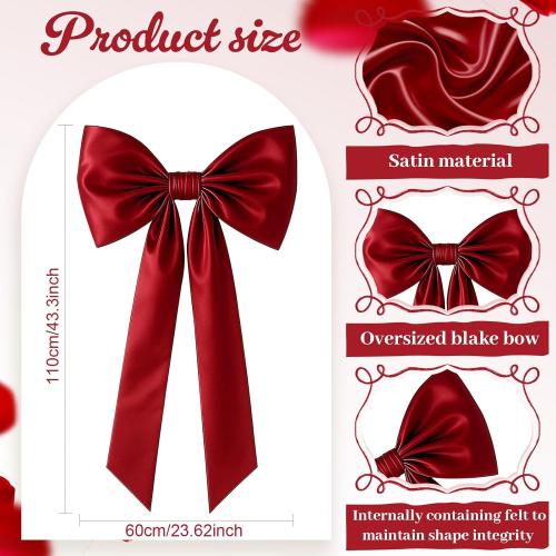 43 x 24 Inches Large Bow Themed Party Decorations Giant Red Bow Decor Satin Ribbon, Contains Felt Big Red Bow Wall Decor Girl Coquette Birthday Wedding Decorations