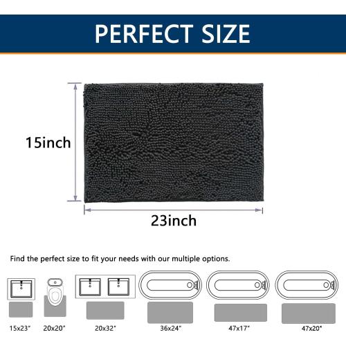 Bathroom Rugs 15x23, Extra Soft Absorbent Chenille Bath Rugs, PVC Backing Quick Dry, Machine Washable Bath Mats for Bathroom Floor, Tub and Shower, Home Decor Accessories, Dark Grey