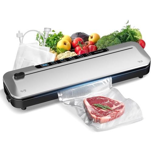 Vacuum Sealer Machine 75KPa Food with 6-in-1 Dry/Moist Modes & Digital Timer, Compact Lightweight Design, Built-in Cutter   10 Bags (Black Silver)