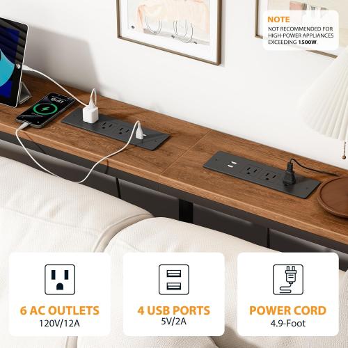 Bathola Narrow Sofa Table with 2 Power Outlets, 79” Thin Console Tables Narrow Long, Behind Couch Table Skinny, Wood Console Tables for Entryway, Living Room, Hallway, Foyer, Rustic Brown