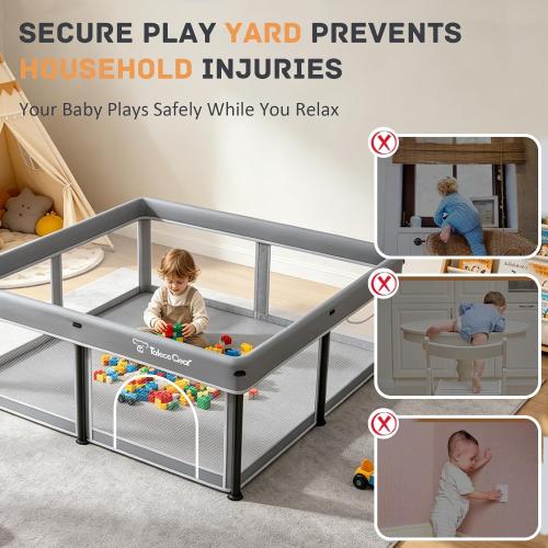 TOREVSIOR Foldable Baby Playpen with Mat, 50×50 Collapsible Play Pen for Babies and Toddlers, Indoor & Outdoor Kids Safety Play Pen, Portable Play Yard, Foldable Baby Playpen with 50 Ocean Balls