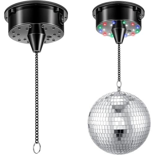 Tuanse 6RPM Rotating Disco Ball Mount Electric Motor with Lights 4 Colors for 6 8 12 Inch Disco Ball (Not Included) 2 Mode for Christmas Party Djs Bands Pubs Weddings Night Clubs(Battery Style)