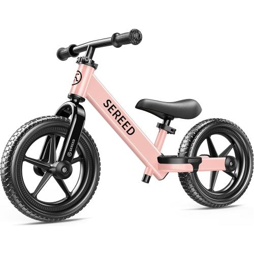 SEREED Toddler Balance Bike 2 Year Old, No Pedal Kids Bicycle Toys for 2-5 Years Old, Tool-Free Adjustment, Customize Plate with Stickers, Gift for 2-3 Boys Girls (Pink)