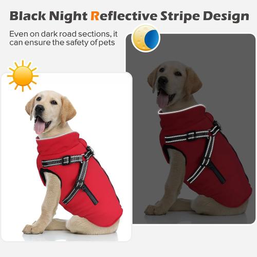 Size Small Medium Large Dog Winter Coat with Harness Built-in | Waterproof Dog Jacket with Zipper & Fleece Lining | Reflective Cold Weather Coat for Small Medium Large Dogs