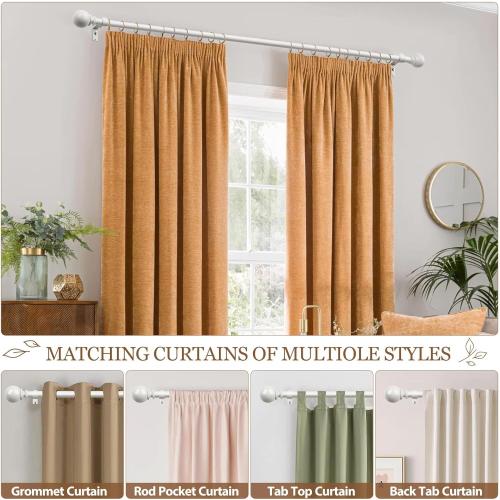 KAMANINA Curtain Rod 32 to 58 Inches (2.6-4.8ft), White Curtain Rods for Windows, 7/8 Inch Adjustable Modern Drapery Rod with Round Finials