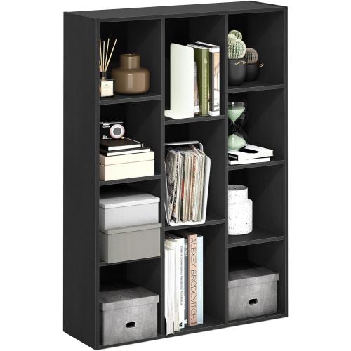 Furinno LUDER Book Shelf, 11-Cube Bookshelf, Reversible Bookcase, 9.4 x 29.1 x 41.7, Easy Assembly, for Living Room, Bedroom, Home Office, Blackwood