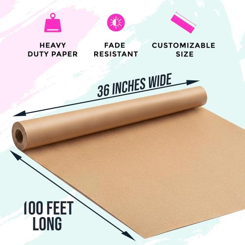 Large Brown Kraft Paper Roll - 36 x 1200 (100 ft) - Made in USA - Ideal for Gift Wrapping, Packing, Moving, Postal, Shipping, Parcel, Wall Art, Crafts, Bulletin Boards, Floor Cover or Table Runner